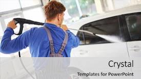  Presentation with worker - Slides with man worker washing car background and a light gray colored foreground