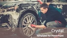  Presentation with alloy - Audience pleasing PPT theme consisting of man worker washing car's backdrop and a coral colored foreground