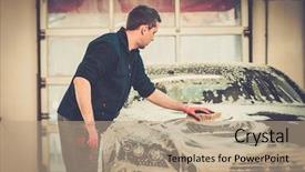  Presentation with luxury car - Presentation theme consisting of man worker washing luxury car background and a  colored foreground
