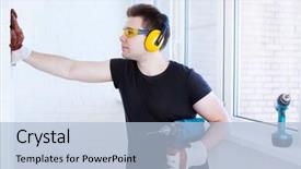  Presentation with drill - Slides featuring man worker with drill bright white colors background and a light blue colored foreground