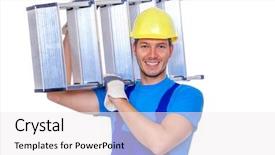  Presentation with worker safety - Beautiful slide deck featuring man worker with ladder backdrop and a sky blue colored foreground