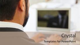  Presentation with office ergonomics man worker exercising - Slide deck having man working as it programmer background and a  colored foreground