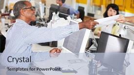  Presentation with black men - Presentation design consisting of man working at desk background and a  colored foreground