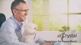  Presentation with home office - Beautiful theme featuring man working at home backdrop and a soft green colored foreground