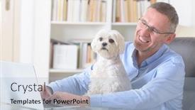  Presentation with home - Audience pleasing PPT layouts consisting of man-working-at-home backdrop and a light blue colored foreground