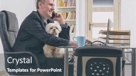  Presentation with home office - Presentation theme featuring man-working-at-home background and a tawny brown colored foreground