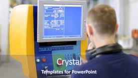  Presentation with sheet metal - Beautiful PPT theme featuring man working at programmable machine backdrop and a ocean colored foreground