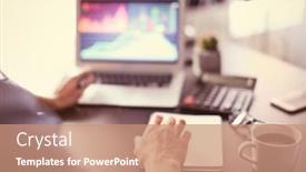  Presentation with trading - Cool new presentation design with man working at table in office closeup financial trading concept backdrop and a coral colored foreground