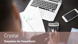  Presentation with trading - Presentation theme consisting of man working at table in office closeup financial trading concept background and a coral colored foreground