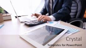  Presentation with trading - Presentation theme with man working at table in office closeup financial trading concept background and a soft green colored foreground