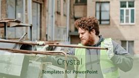  Presentation with working - Presentation design having man-working-at-wrecking-yard background and a mint green colored foreground