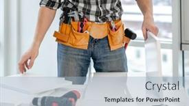  Presentation with manufacturing process - Amazing presentation theme having man-working-connecting-board backdrop and a light blue colored foreground