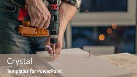  Presentation with manufacturing process - Cool new theme with man-working-during-process backdrop and a coral colored foreground