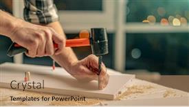  Presentation with manufacturing process - PPT theme enhanced with man-working-during-process background and a coral colored foreground