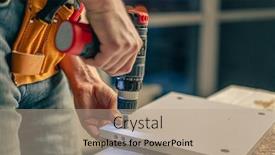  Presentation with manufacturing process - Audience pleasing presentation design consisting of man-working-during-process backdrop and a coral colored foreground