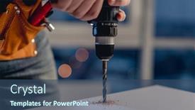  Presentation with manufacturing process - Cool new slide deck with man-working-during-process backdrop and a ocean colored foreground