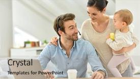  Presentation with mom baby - Beautiful slide deck featuring man working from home family backdrop and a  colored foreground