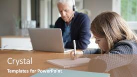  Presentation with home - PPT layouts enhanced with man-working-from-home background and a coral colored foreground