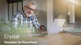  Presentation with smartphone - Cool new theme with man-working-from-home backdrop and a gray colored foreground