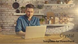  Presentation with computer - Presentation theme enhanced with man-working-from-home background and a coral colored foreground