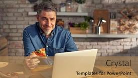  Presentation with computer - Slides with man-working-from-home background and a coral colored foreground