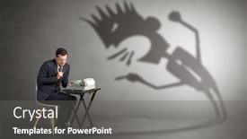  Presentation with hard job - Slide set enhanced with man working hard and he is afraid of a yelling shadow background and a gray colored foreground