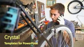  Presentation with workshop - PPT theme having man-working-in-bike-workshop background and a tawny brown colored foreground