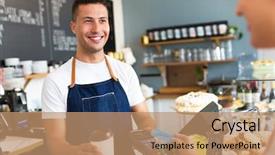  Presentation with coffee shop - Colorful theme enhanced with man working in coffee shop backdrop and a coral colored foreground