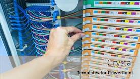  Presentation with digital communications - Beautiful PPT theme featuring man-working-in-network-server backdrop and a soft green colored foreground