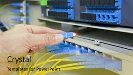  Presentation with digital communications - Beautiful presentation featuring man working in network server backdrop and a yellow colored foreground