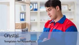  Presentation with postal labor union - Colorful slides enhanced with man working in the postal backdrop and a  colored foreground