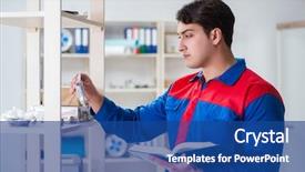  Presentation with postal labor union - Theme enhanced with man working in the postal background and a ocean colored foreground