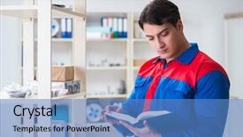  Presentation with postal labor union - Amazing slides having man working in the postal backdrop and a teal colored foreground