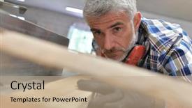  Presentation with wood industry - Slide deck with man working in wood industry background and a  colored foreground