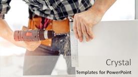  Presentation with manufacturing process - Amazing presentation theme having man-working-making-holes backdrop and a light gray colored foreground