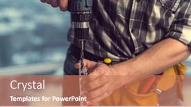  Presentation with manufacturing process - PPT theme enhanced with man-working-making-holes background and a coral colored foreground