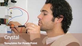  Presentation with circuit breaker - PPT theme with attractive calm businesswoman posing in her office with hand on hip looking at camera background and a white colored foreground