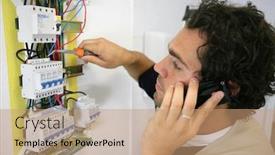  Presentation with circuit breaker - Presentation theme having man working on a circuit breaker and phoning background and a coral colored foreground