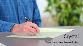  Presentation with business proposal blue - Amazing presentation having man working on a proposal backdrop and a light gray colored foreground