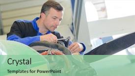  Presentation with aircraft - Colorful slide set enhanced with man working on aircraft backdrop and a mint green colored foreground