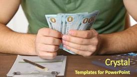  Presentation with financial report - Audience pleasing theme consisting of man working on financial report at the office close-up backdrop and a tawny brown colored foreground