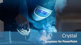  Presentation with iron - Presentation theme featuring man-working-on-iron background and a teal colored foreground