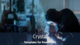  Presentation with iron - Presentation design featuring man-working-on-iron background and a navy blue colored foreground