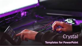  Presentation with gaming - Slide deck consisting of man-working-on-the-pc background and a wine colored foreground