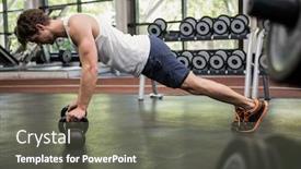  Presentation with gym - Slide deck featuring man working out with kettlebell at gym background and a gray colored foreground