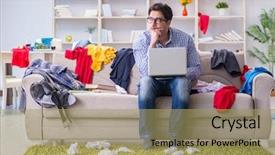  Presentation with messy - Amazing slide set having man working studying in mess backdrop and a coral colored foreground