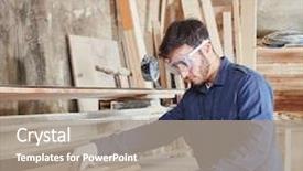  Presentation with band - PPT layouts featuring sander machine - man working with band grinder background and a coral colored foreground