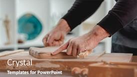  Presentation with pottery - PPT theme enhanced with man-working-with-clay background and a coral colored foreground