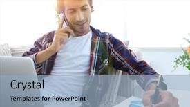  Presentation with home documents - Amazing slide deck having calculation profitability - young man working with financial backdrop and a light blue colored foreground