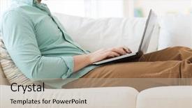  Presentation with business technology concepts digital lifestyle - Presentation theme enhanced with man working with laptop computer background and a mint green colored foreground